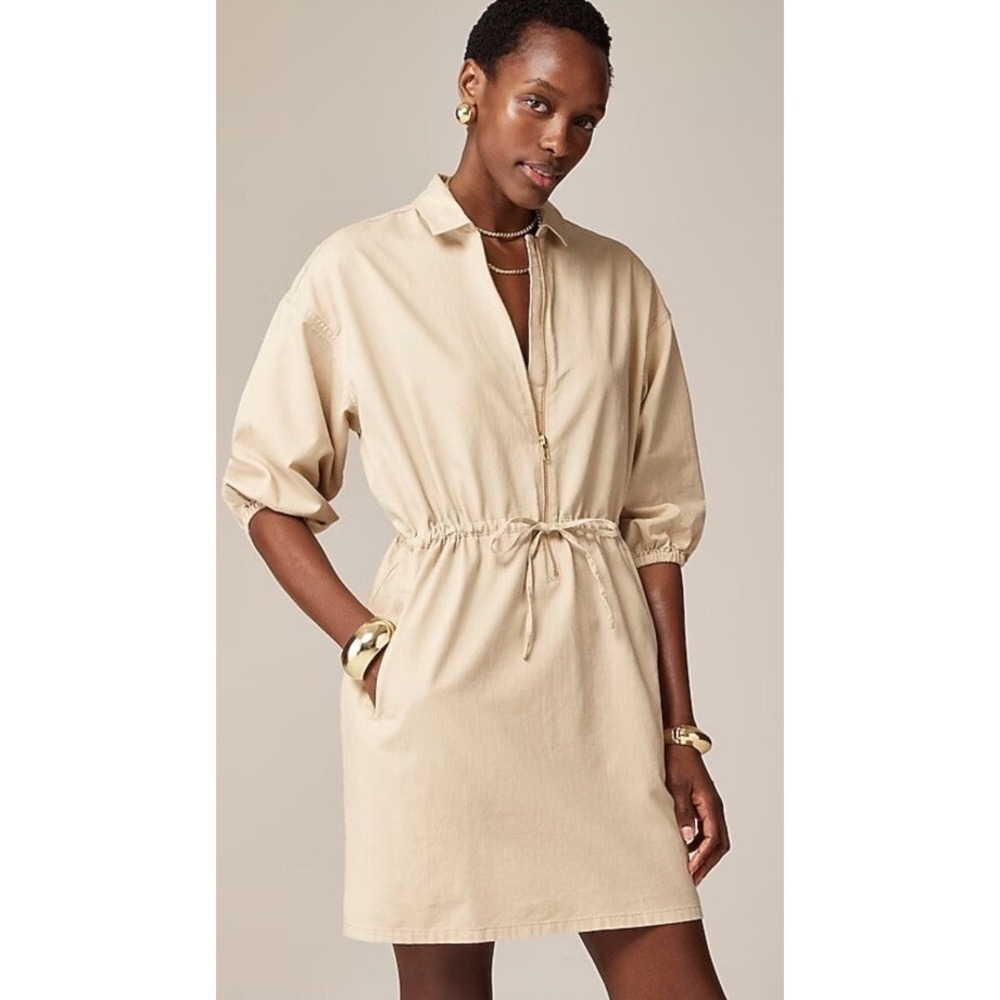 J. Crew Factory Beige Drawstring Mini Dress